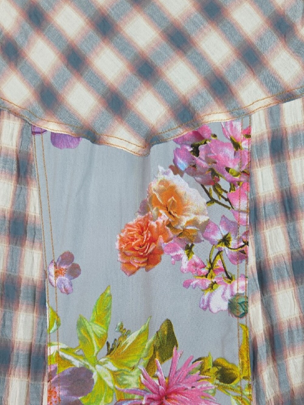 Aratta Silent Journey Women's Maxi Dress - Blue & Rust Plaid, Floral - Picture 10 of 10